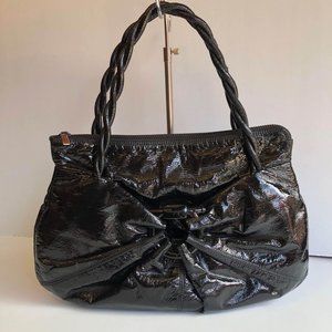 Salvatore Ferragamo Black Patent Glossy Leather Shoulder Bag